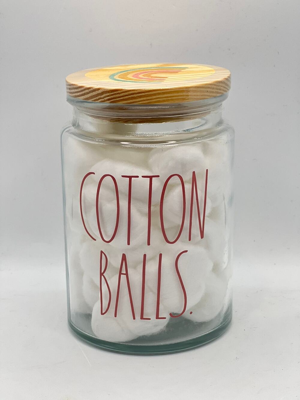 RAE DUNN COTTON BALLS Glass Jar Pink Writing NWT